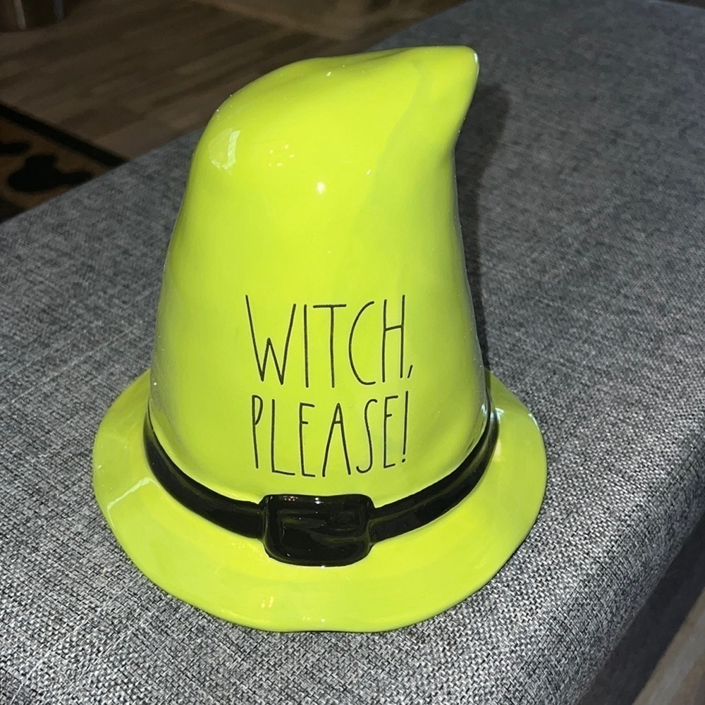 Rae dunn Halloween decor, green witch hat
